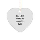 Marketing Manager's Heartfelt Gift, 'Best Effin' Ever, Funny White Heart Ornament for Christmas - Image 1